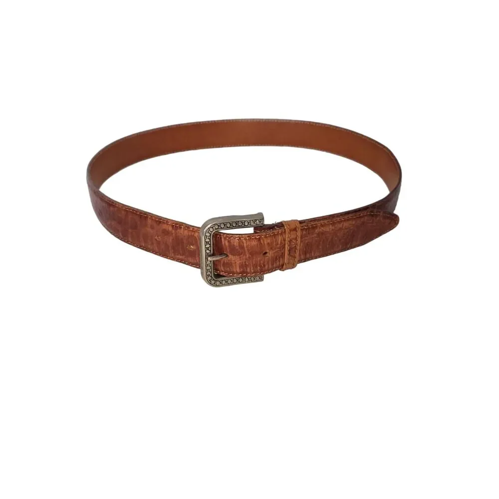 GAP Brown Genuine Leather Embossed Textured Belt with Silver Buckle Size Small